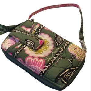 Vera Bradley OLIVIA Green & Pink Zip Wallet Wristlet